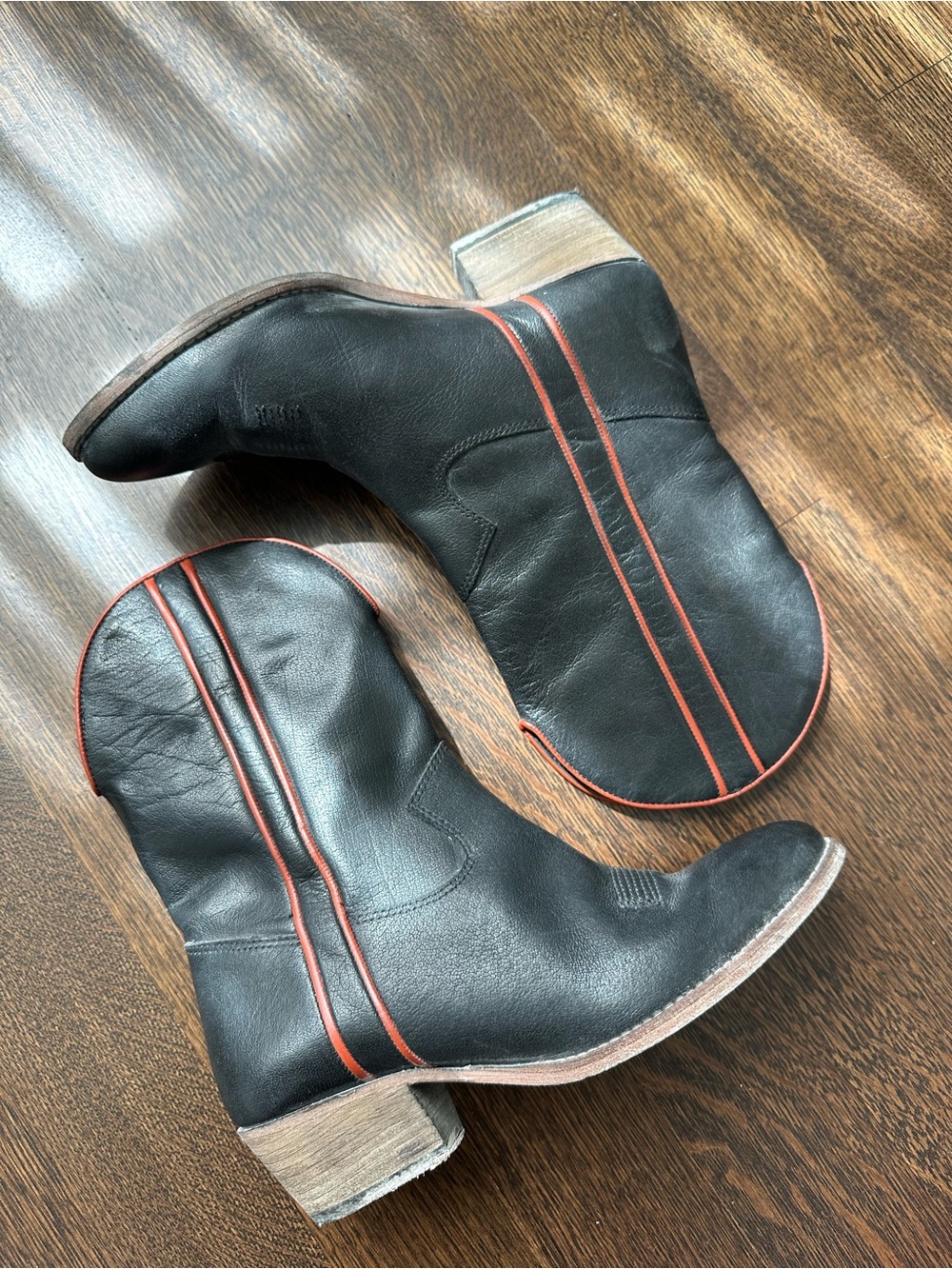 Women’s Free People Black Leather Western Boot with Red Trim